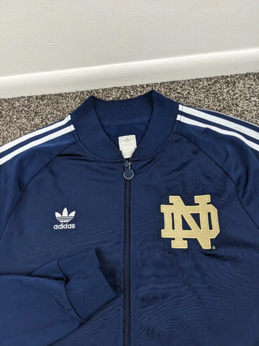 Notre Dame Fighting Irish Jacket Adidas Originals Trefoil Full Zip Blue Mens XL